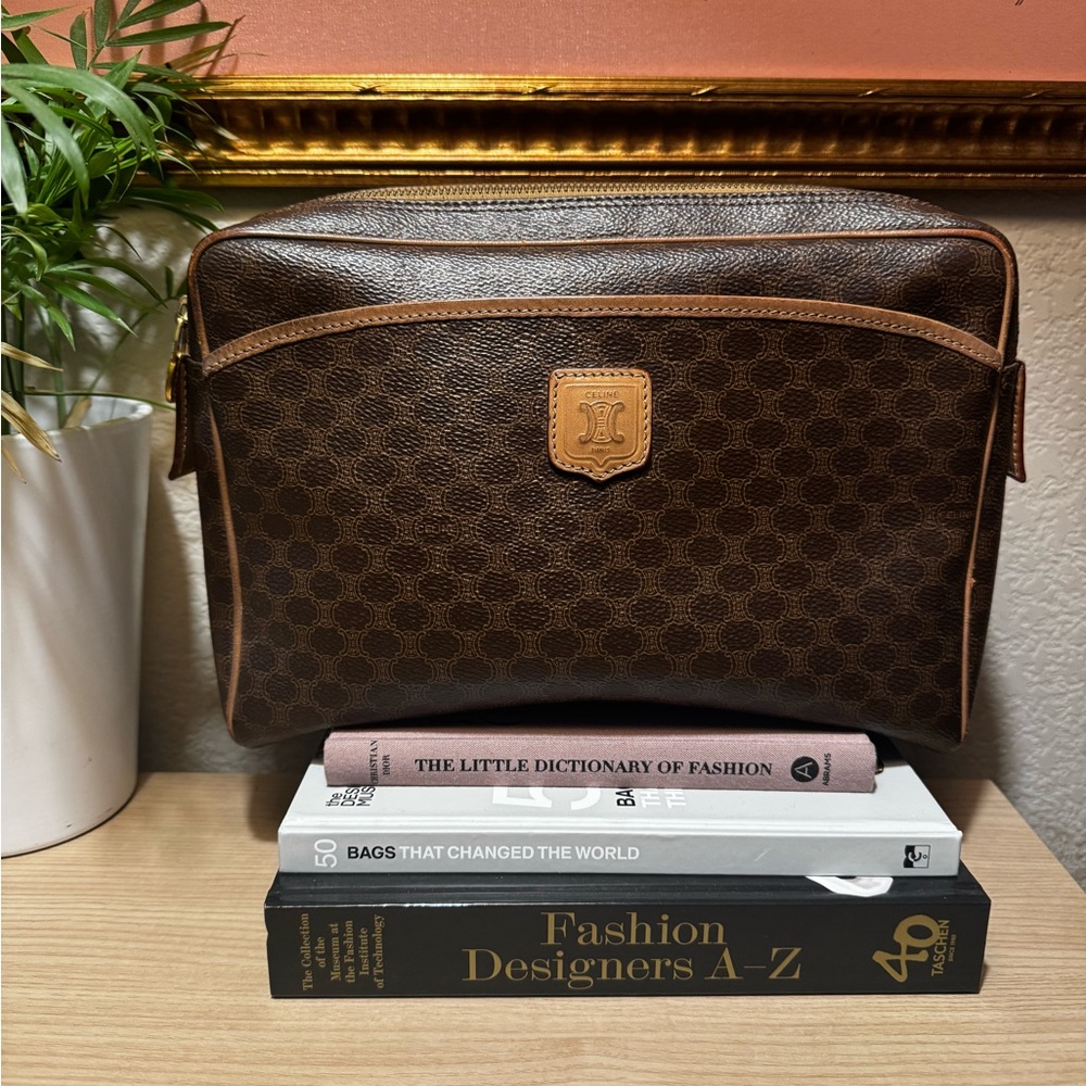 Celine Macadam 
Brown Vintage Leather Logo Zip Pouch/clutch